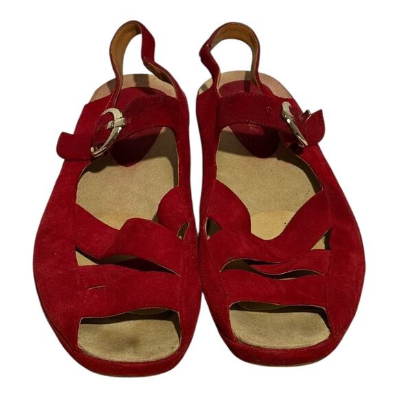 Earthies Women's Red Suede Sandals Size 11B Comfort Arch Support Shoes - Picture 3 of 8